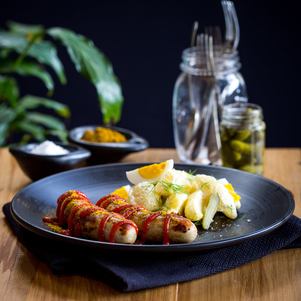 Kiwi Curry Wurst with Potato salad